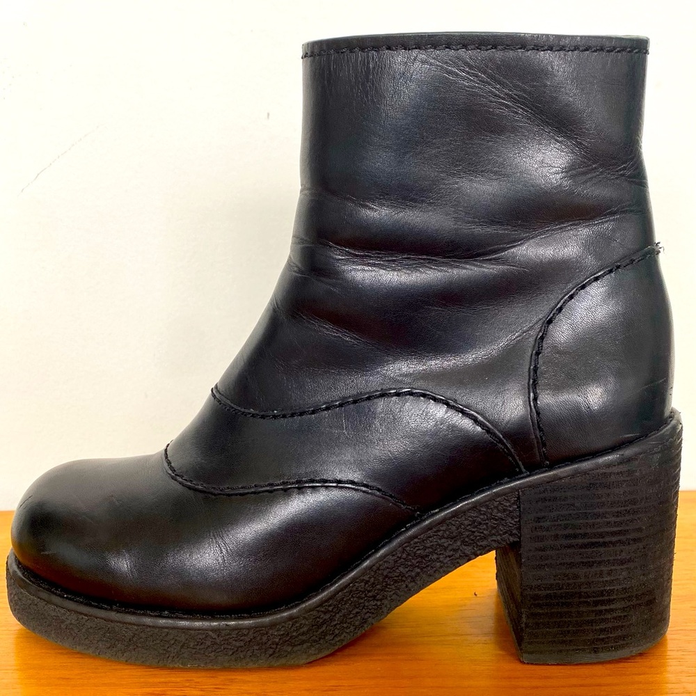 Jil Sander Navy Mid-heel leather bootie BLACK in calf leather sz EU 39/US 9